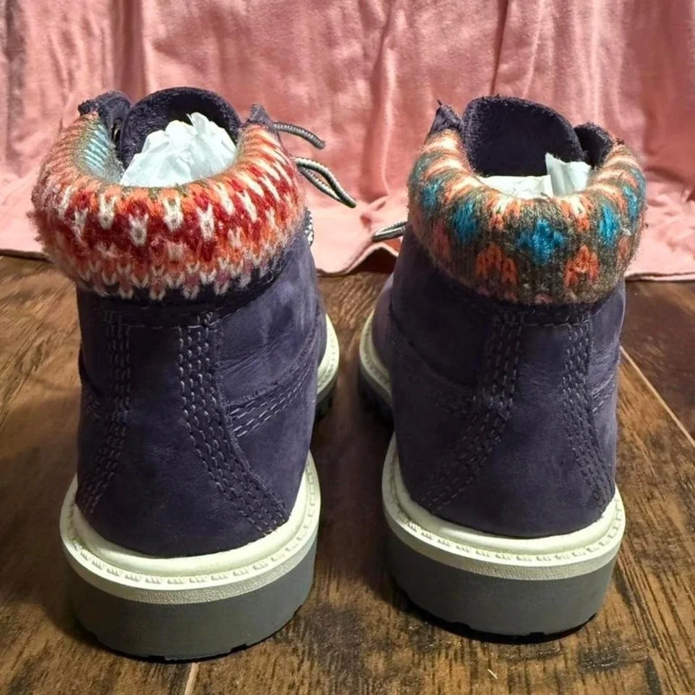 GORPCORE Timberland Premium Waterproof Boots Purple Nubuc Knit Ankle Toddler 8